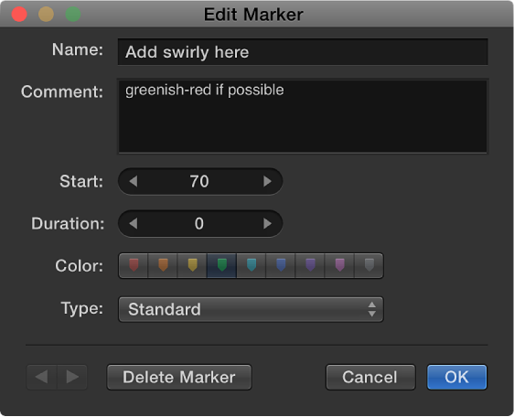 Edit Marker dialog