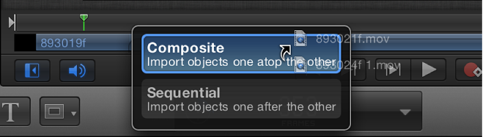 Mini-Timeline showing drop options for multiple object selections.