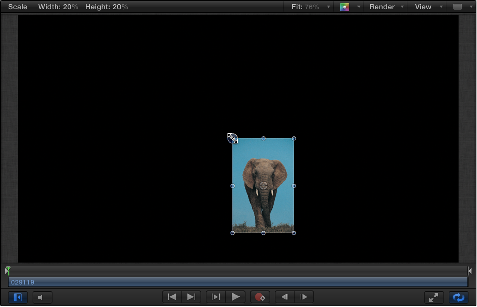 Canvas showing an object being scaled with constraint