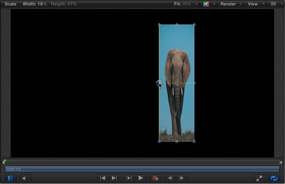 Canvas showing an object being scaled horizontally