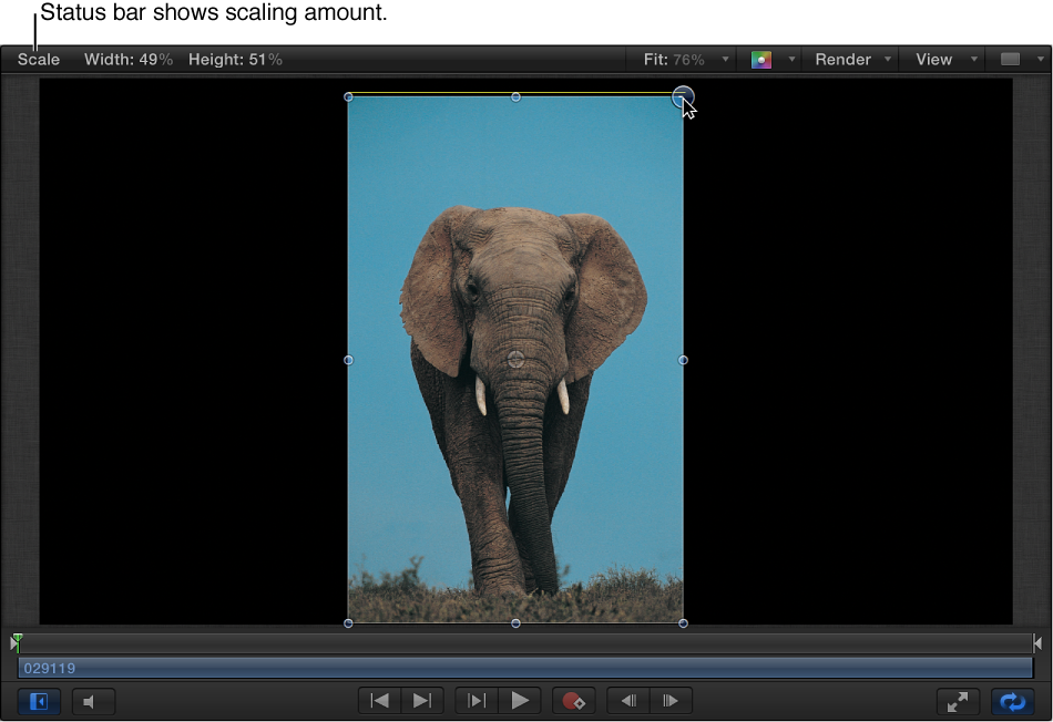 Canvas showing the info window that appears when scaling an object