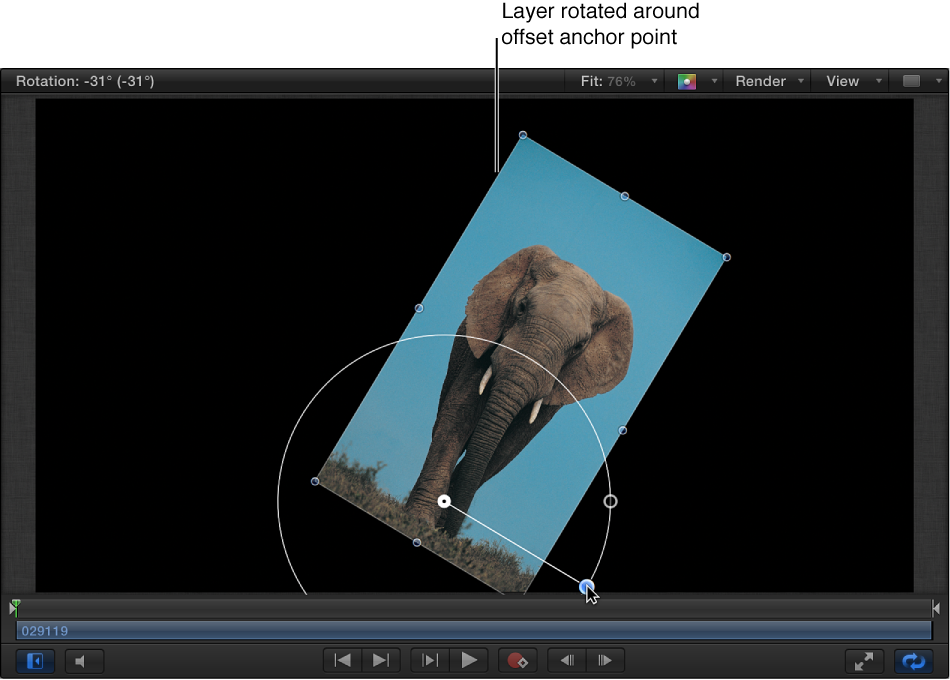 Canvas showing an object being rotated around an off-center anchor point
