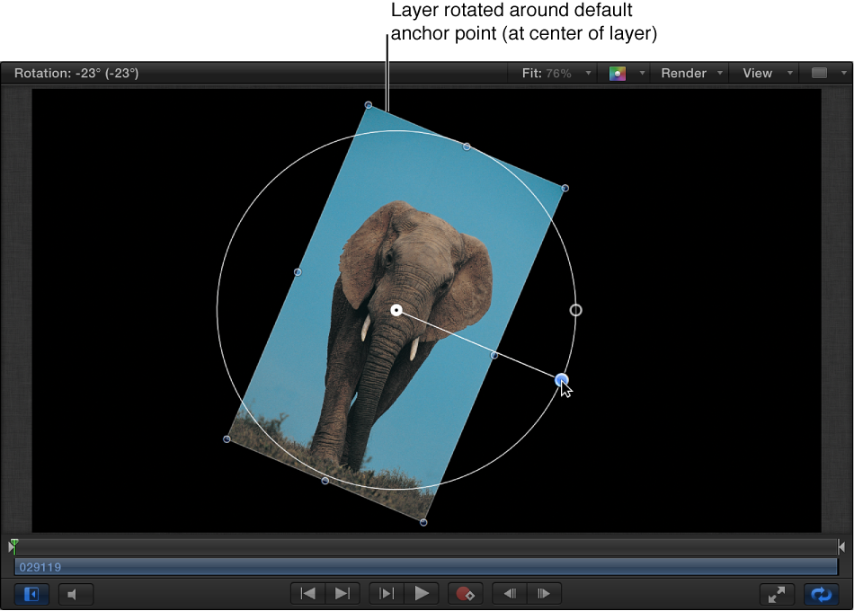Canvas showing an object rotating around a center anchor point