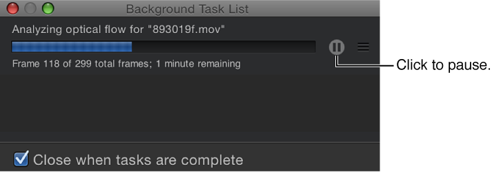 Background Task List showing pause button