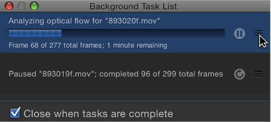 Background Task List showing task order being rearranged