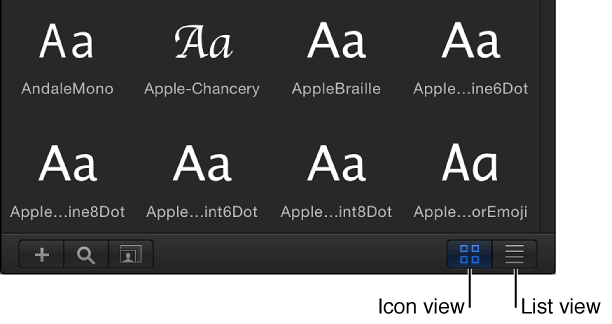 Icon View and List View buttons in the Library