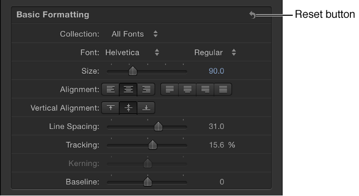 Reset button in Style pane of Text Inspector