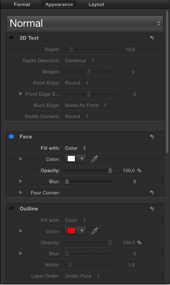 Appearance pane in the Text Inspector