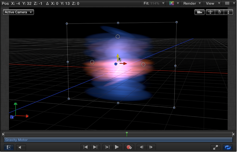 Canvas showing 3D transform onscreen controls