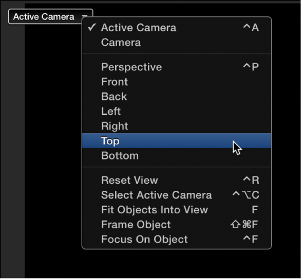 Canvas showing Camera menu