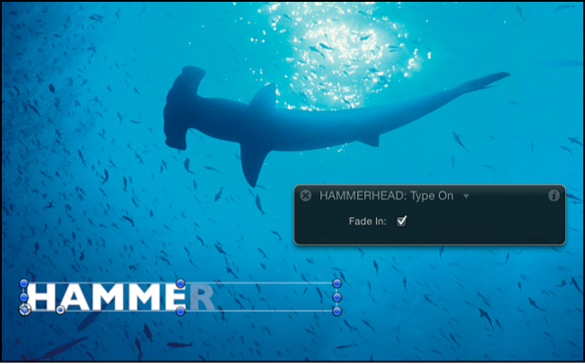 Canvas showing animated text and HUD with Fade In checkbox selected
