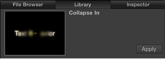  Library showing preview area and Apply button