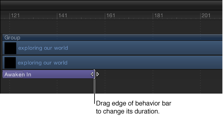 Timeline showing behavior being dragged to change its duration