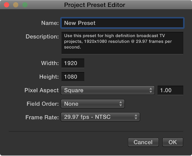 Project Preset Editor
