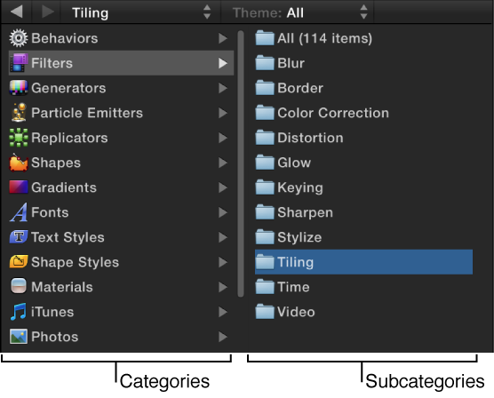 Sidebar area in the Library