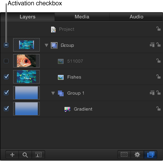 Layers list showing activation checkbox