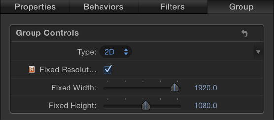 Group pane showing Fixed Resolution checkbox enabled