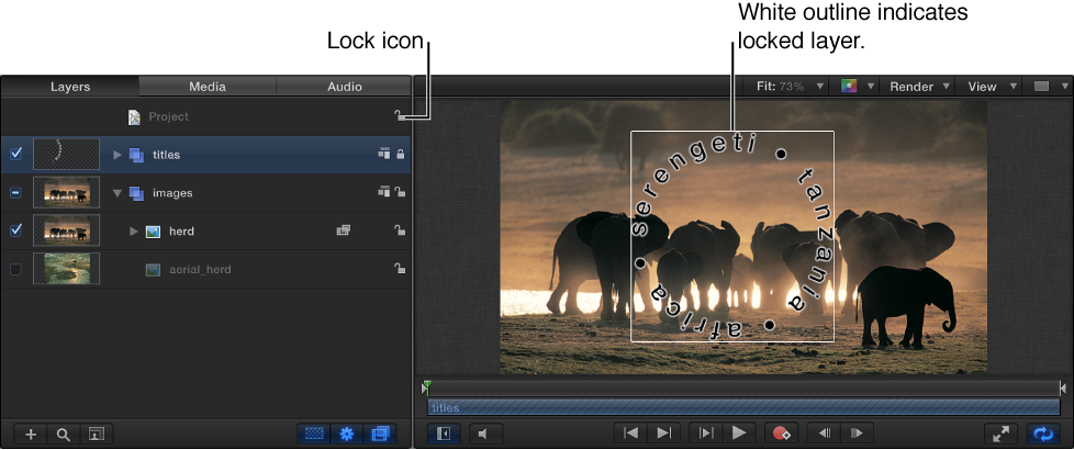 Layers list showing lock icon and Canvas showing locked object