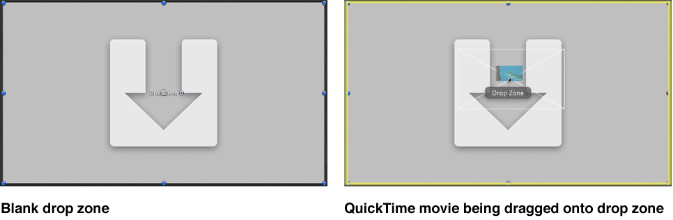 Canvas showing a QuickTime movie being dragged onto a drop zone