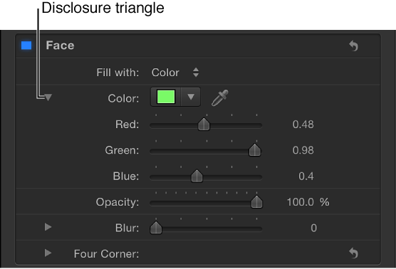 Expanded Color controls in Inspector