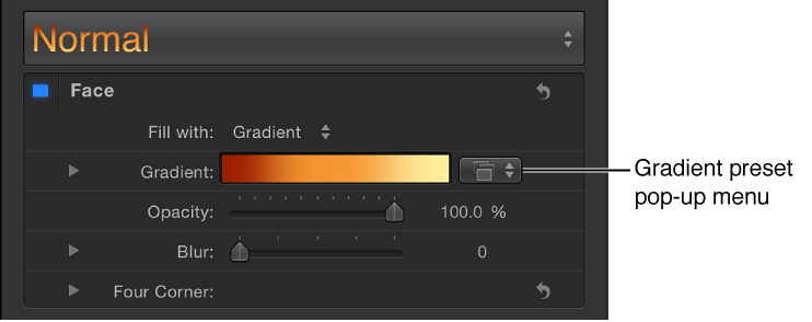 Gradient preset pop-up menu that appears when "Fill with" pop-up menu is set to Gradient