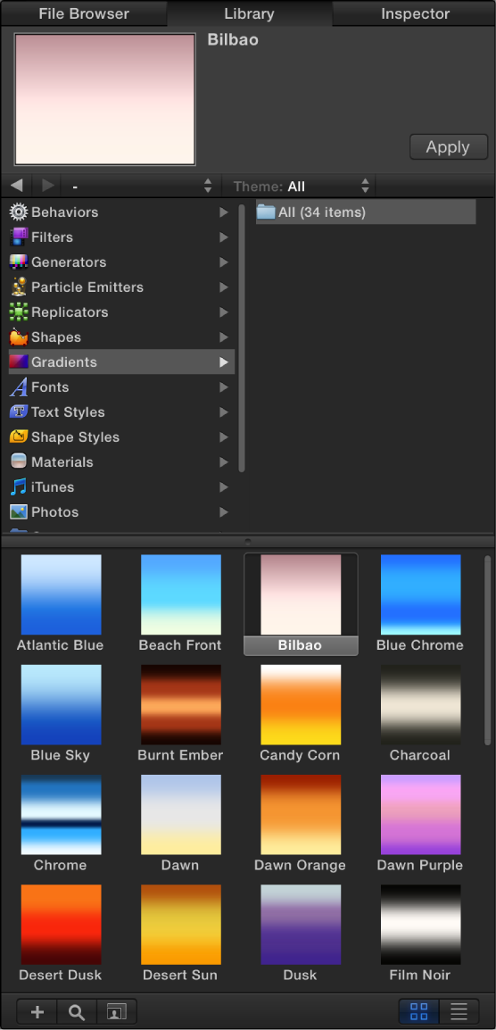 Library showing preview of selected gradient