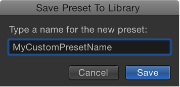 Save Preset to Library dialog