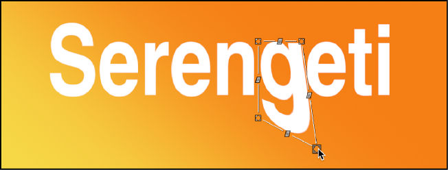 Canvas showing text glyph's glow attribute being warped using onscreen controls