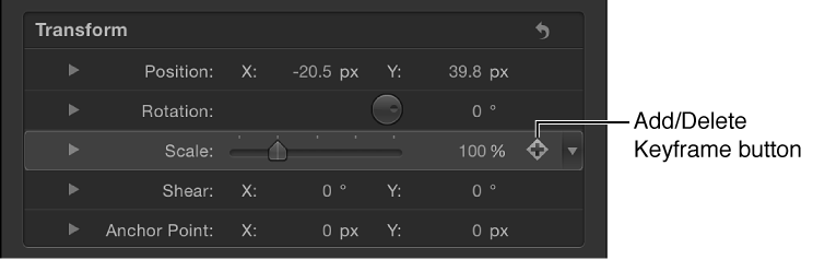 Add/Delete Keyframe button in Inspector