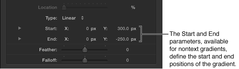 Start and End parameters in a gradient editor