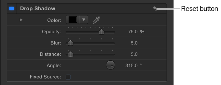 Inspector showing filter reset button in the Inspector