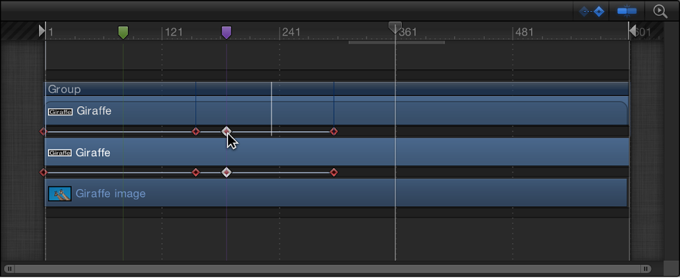 Timeline showing keyframe snapping to edge of an object