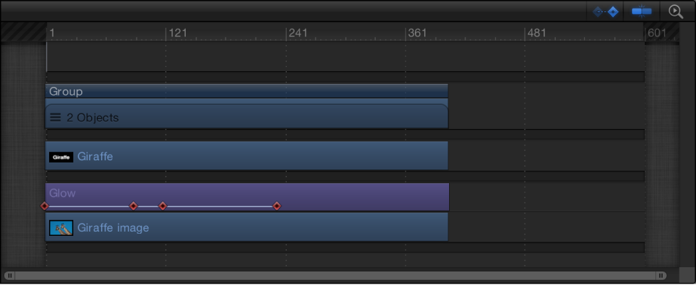 Timeline showing keyframes on a layer