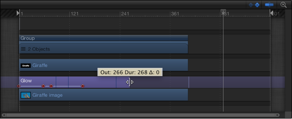 Timeline showing keyframes remaining in place as the layer is trimmed
