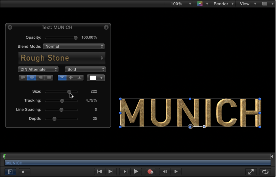 Figure. HUD being adjusted to change 3D text size.