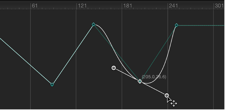 Keyframe Editor showing Linear keyframe being converted into Bezier keyframe