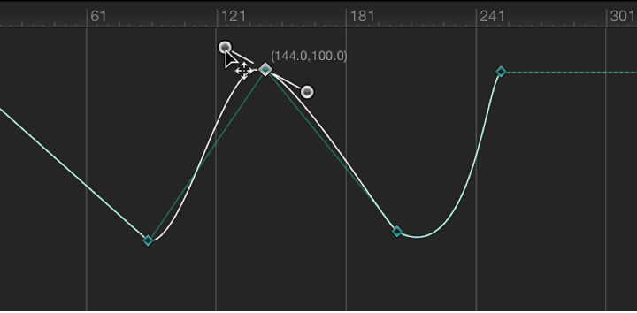 Keyframe Editor showing Bezier handle being moved while constrained