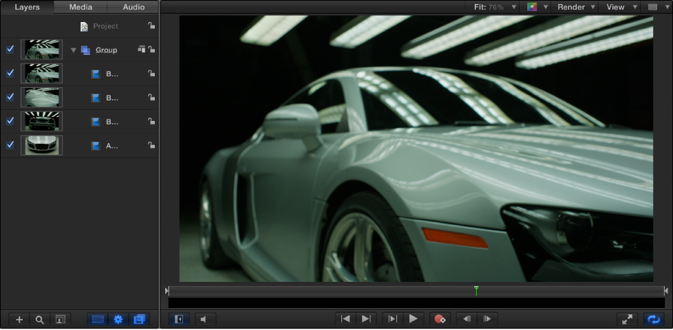Imported movie clips in the Canvas and in the Layers list