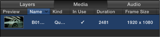 Movie selected in the Media list of the Project pane