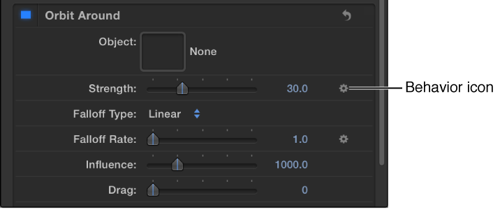 Behavior icon over the Keyframe button of affected parameter