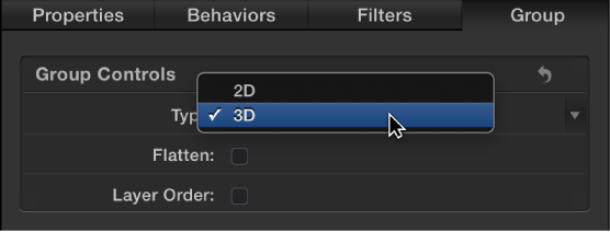 Inspector showing Group Type pop-up menu