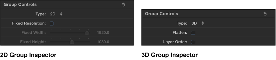Figure showing a 2D Group Inspector and a 3D Group Inspector