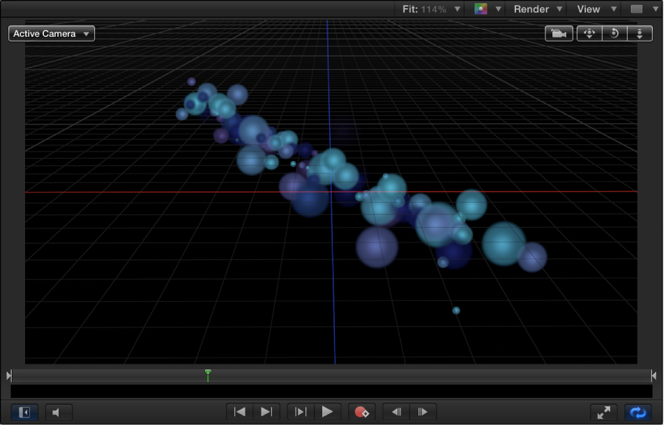 Canvas showing particles from a 2D line emitter adjusted in 3D space