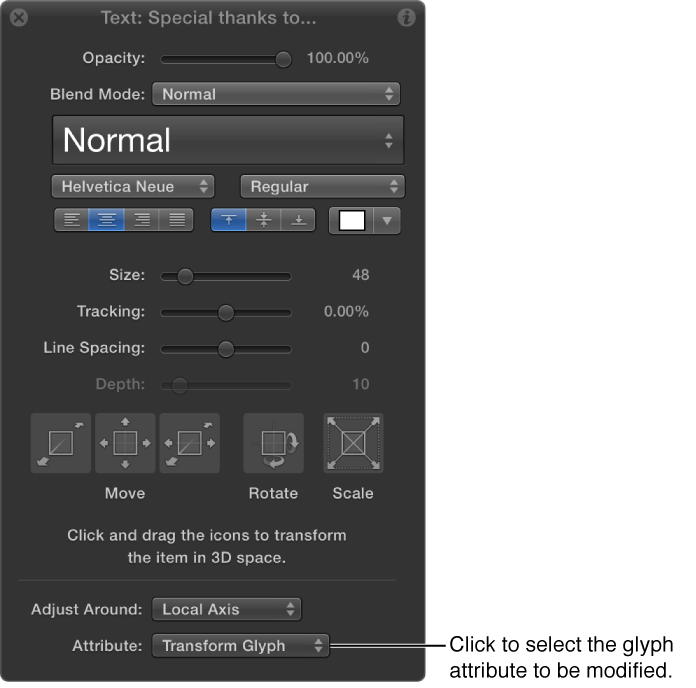 Text HUD when the Transform Glyph tool is selected