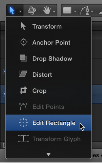 Selecting the Edit Rectangle tool from the 2D transform pop-up menu