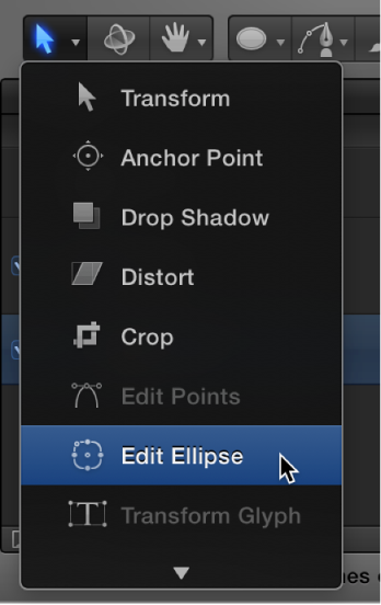 Selecting the Edit Ellipse tool from the 2D tools pop-up menu