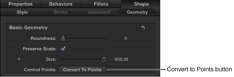 Shape Geometry pane showing Convert To Points button