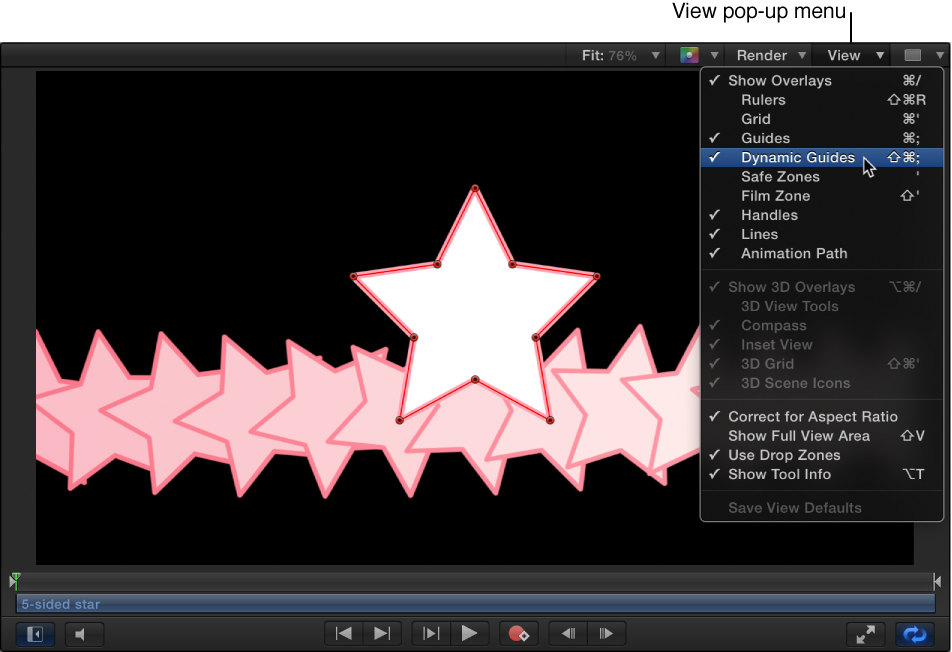 Selecting Dynamic Guides from the Canvas View menu options