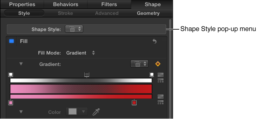 Shape Style pop-up menu in the Style pane of the Shape Inspector