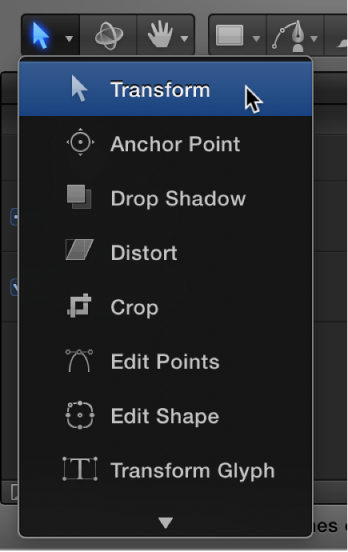 2D transform tools pop-up menu